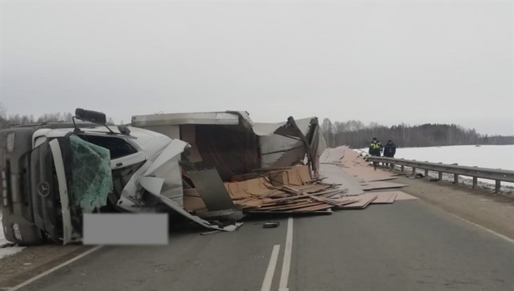 Грузовик перевернулся на трассе под Томском, водитель погиб