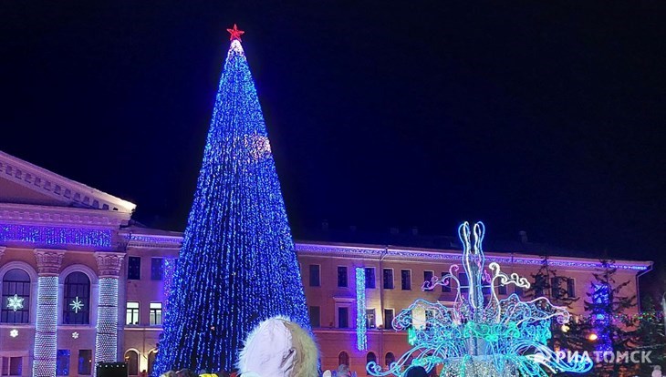 Иллюминация зажглась на новогодней елке на Новособорной в Томске