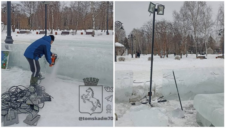 Демонтаж ледовых фигур начался на Новособорной площади в Томске