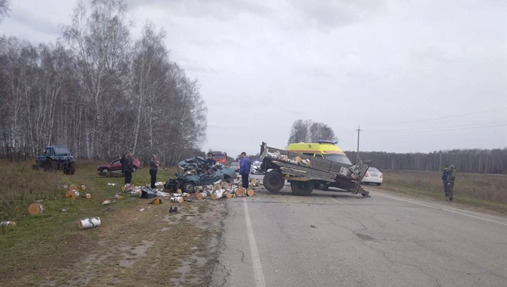 Водитель ВАЗа погиб в столкновении с трактором на томской трассе
