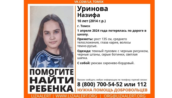 Волонтеры ищут 10-летнюю девочку, пропавшую по дороге в школу в Томске