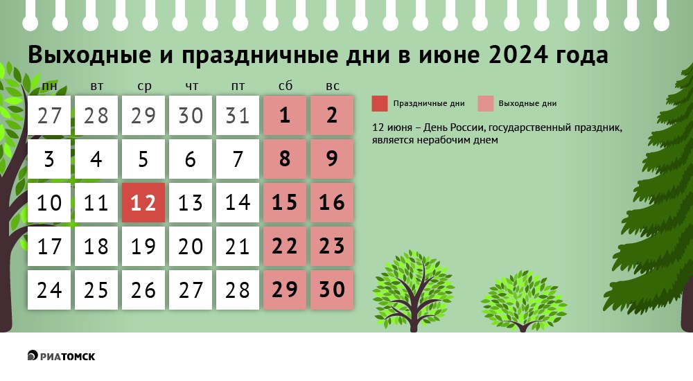 Как отдыхают 12 июня 2024 года в России: календарь выходных