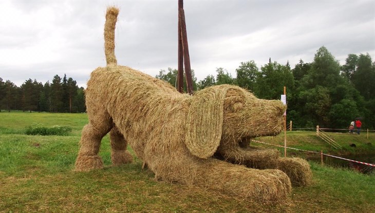 Фигура пса победила в конкурсе скульптур из сена на томском Яновом дне