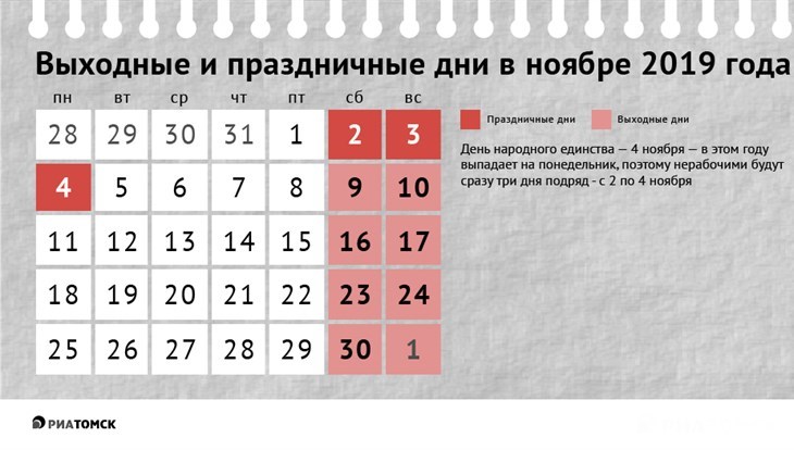 Как отдыхаем в ноябре 2019: календарь праздников и выходных - РИА Томск