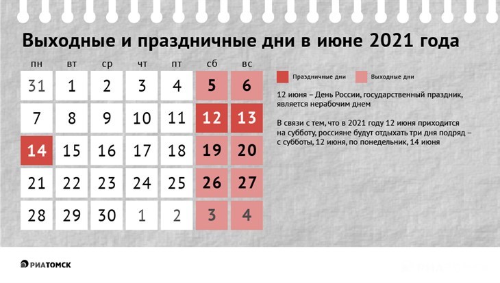 Как отдыхаем в июне 2021: календарь праздников и выходных - РИА Томск
