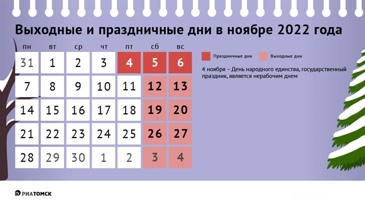 Как отдыхаем в ноябре 2022 года: календарь выходных и праздников - РИА Томск