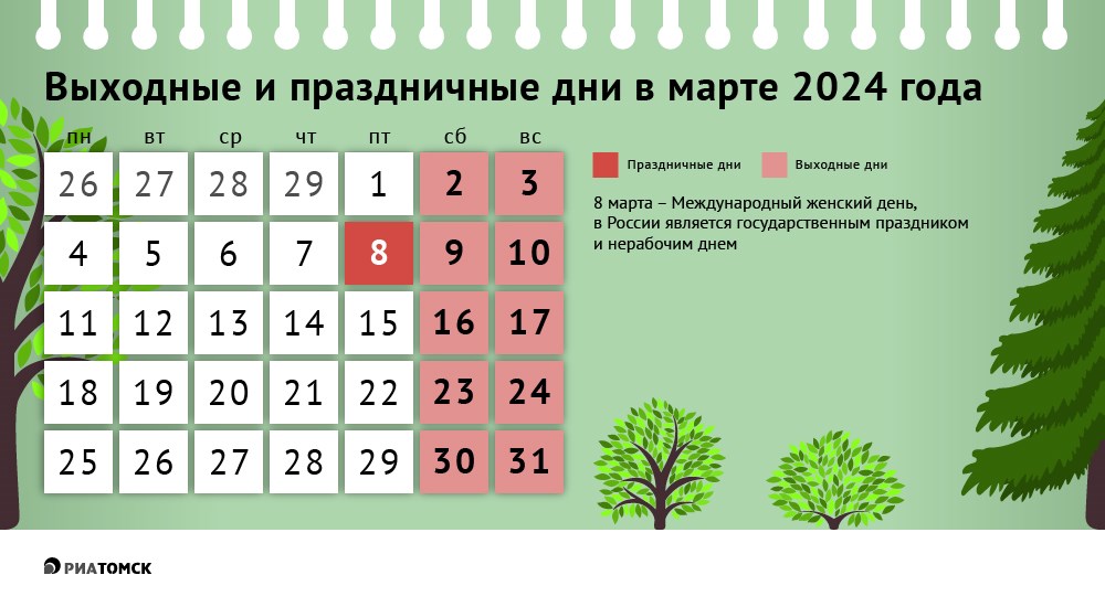 Как будем отдыхать в марте-2024: выходные и праздничные дни - РИА Томск