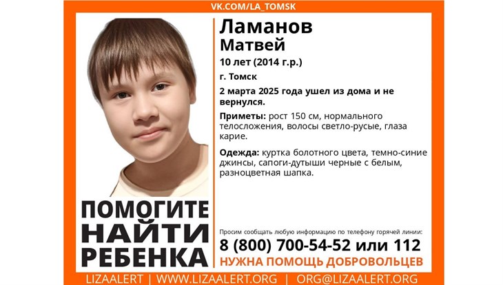 Волонтеры ищут пропавшего в Томске 10-летнего мальчика