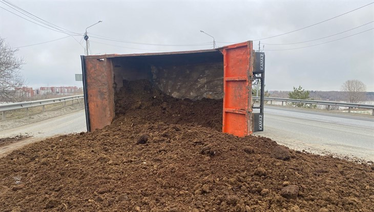 Грузовики с навозом и семенами кукурузы опрокинулись у моста в Томске