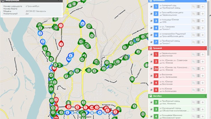 Приложение показывает движение транспорта